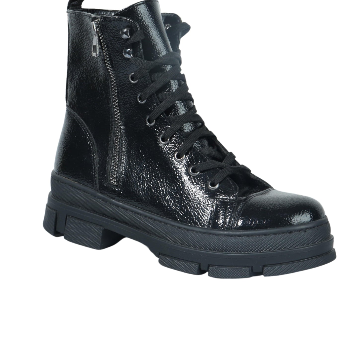 OXXO Womens Shoes 40 / Black OXXO - Vegan Leather Combat Boots With Zippers