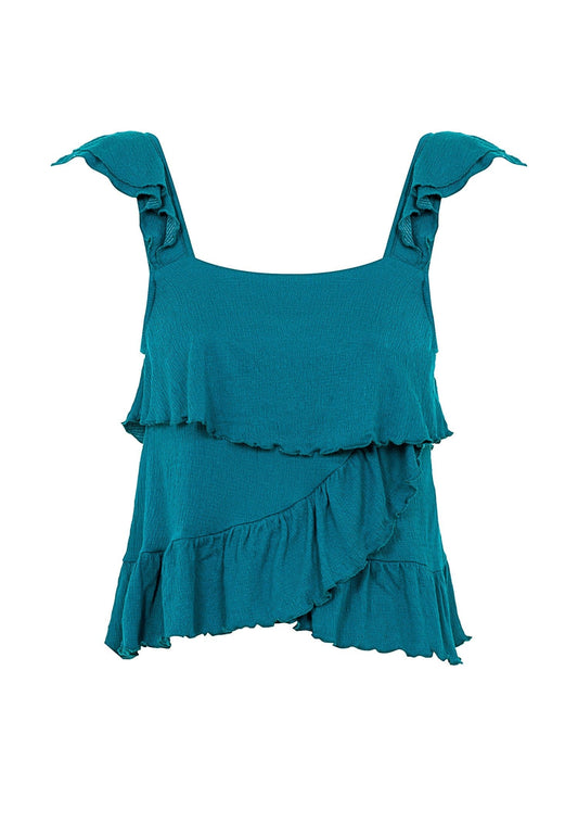 OXXO Womens Tops L / Blue OXXO -  Blue Ruffle Blouse