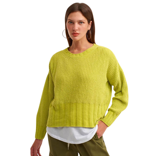 OXXO Womens Tops S / Green OXXO -  Chenille Knitted Wide-Fit Sweater