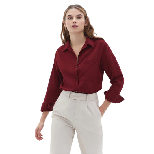 OXXO Womens Tops L / Burgundy OXXO - Cotton Oversize Shirt