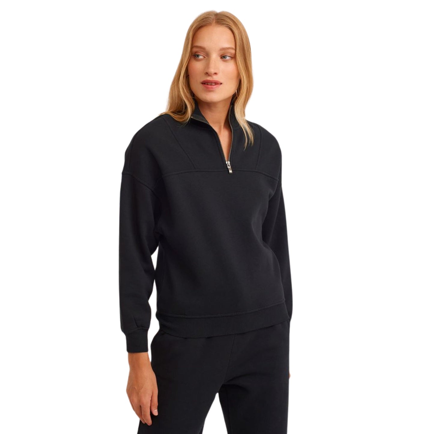 OXXO Womens Tops XS / Black OXXO - Cotton Zipper Detailed Sweatshirt