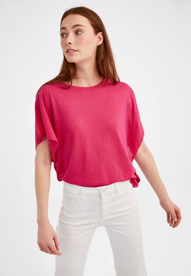 OXXO Womens Tops L / Pink OXXO - Crew Neck Flounce T-Shirt