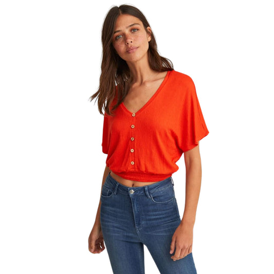 OXXO Womens Tops S / Orange OXXO - Elastic Waist Crop Blouse