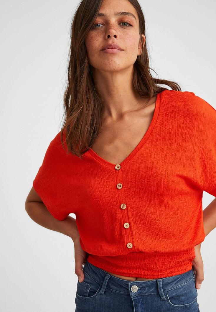 OXXO Womens Tops S / Orange OXXO - Elastic Waist Crop Blouse