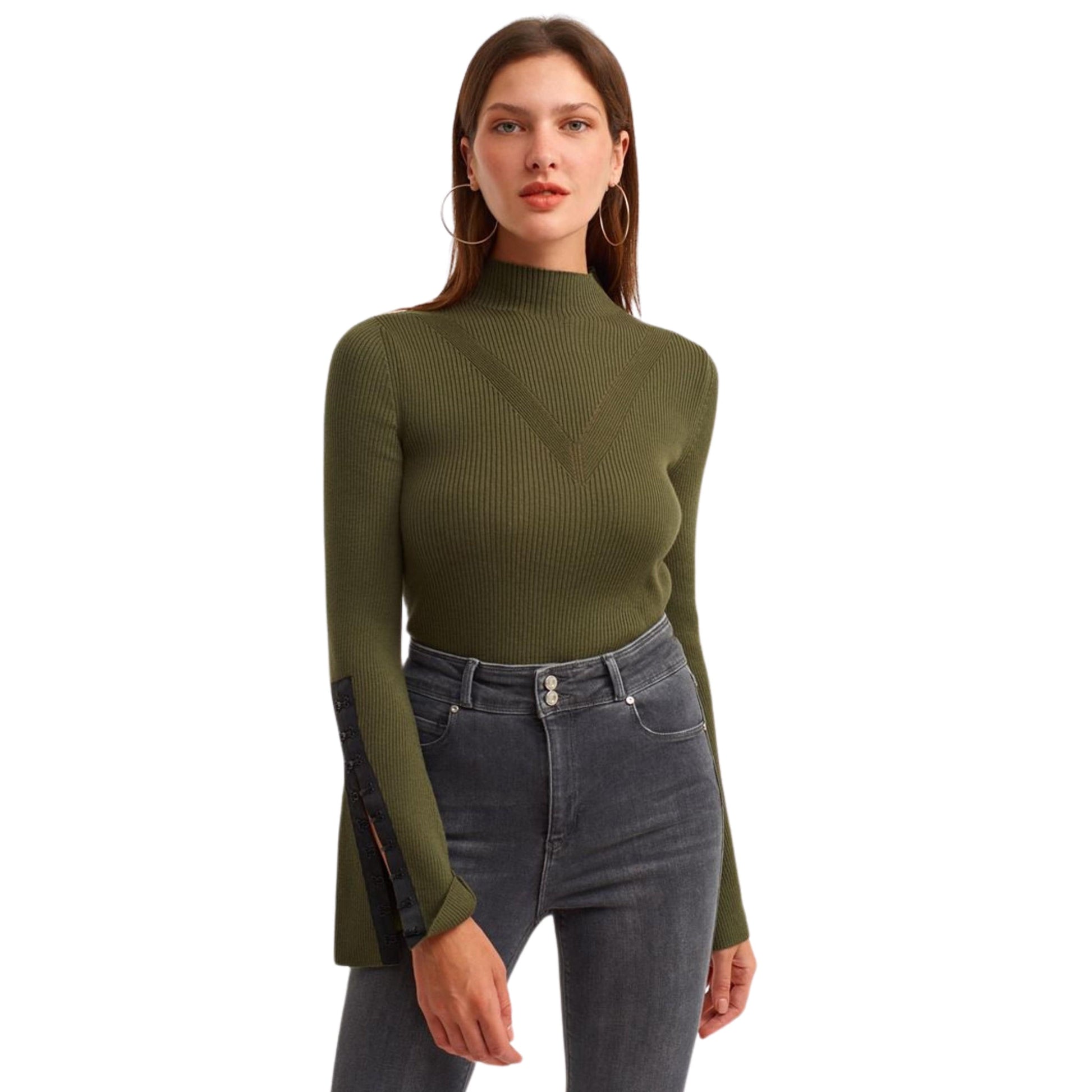 OXXO Womens Tops S / Green OXXO - Flare Sleeve High-Neck Knitwear blouse