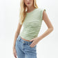 OXXO Womens Tops XS / Green OXXO - Green Cotton Singlet with Drape Detail