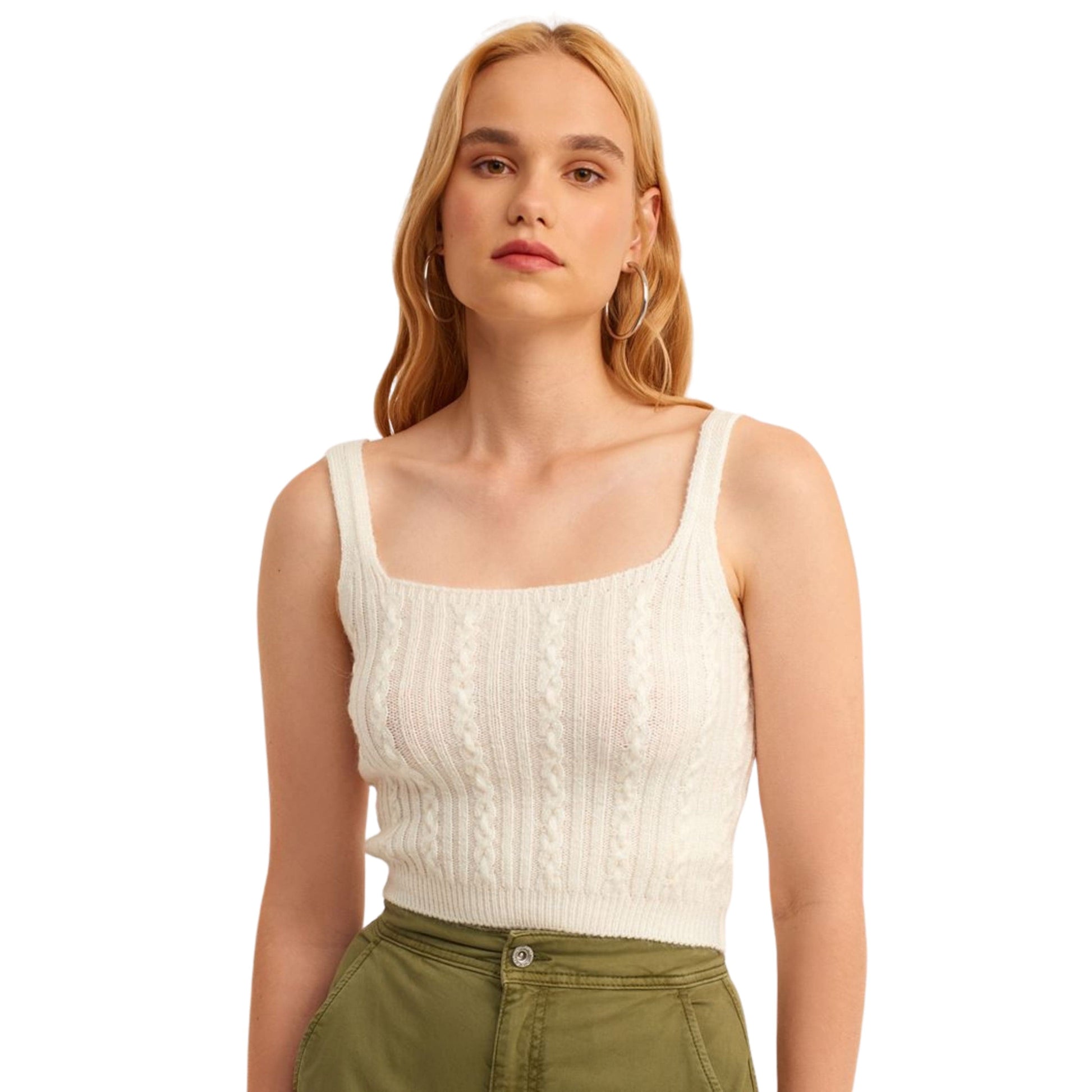 OXXO Womens Tops M / White OXXO - Knit Detailed Knitted tank top