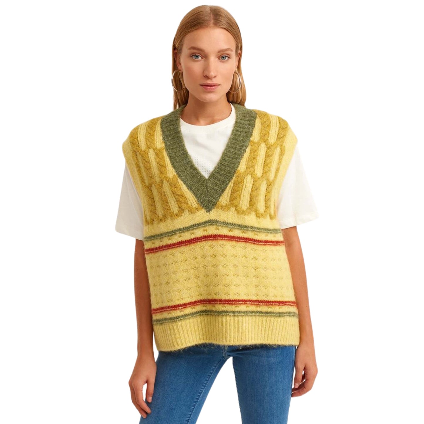 OXXO Womens Tops One Size / Multi-Color OXXO -  Knitted Detailed  Vest Sweater