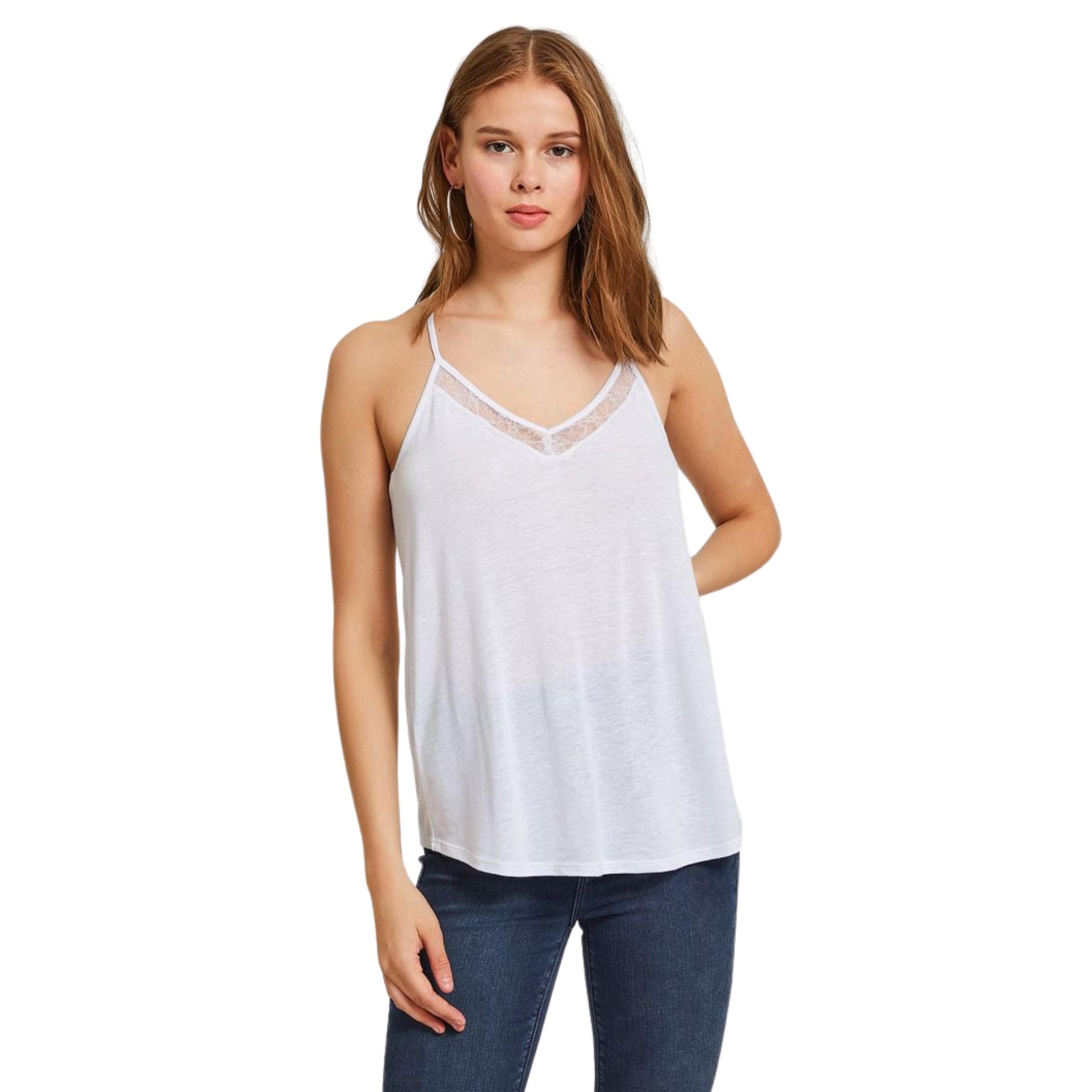 OXXO Womens Tops M / White OXXO - Lace Detailed Linen Tank top