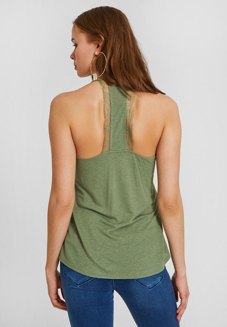 OXXO Womens Tops OXXO - Lace Detailed Linen Tank top