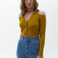 OXXO Womens Tops OXXO - Off-shoulder Crop Top with Button Closure