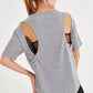 OXXO Womens Tops S / Grey OXXO - Open Back Slogan Detailed T-Shirt