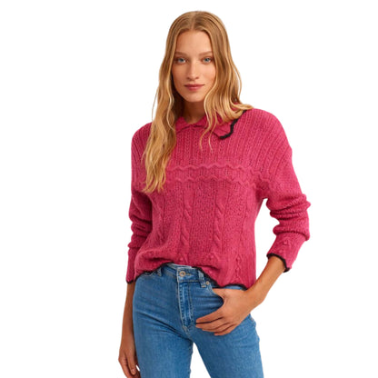 OXXO Womens Tops S / Pink OXXO - Openwork Polo Neck Sweater