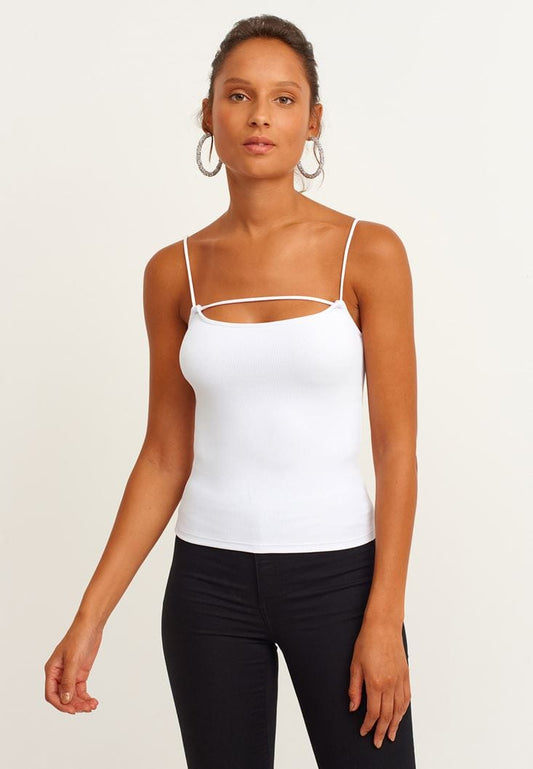 OXXO Womens Tops M / White OXXO -  Piping Detailed tank Top