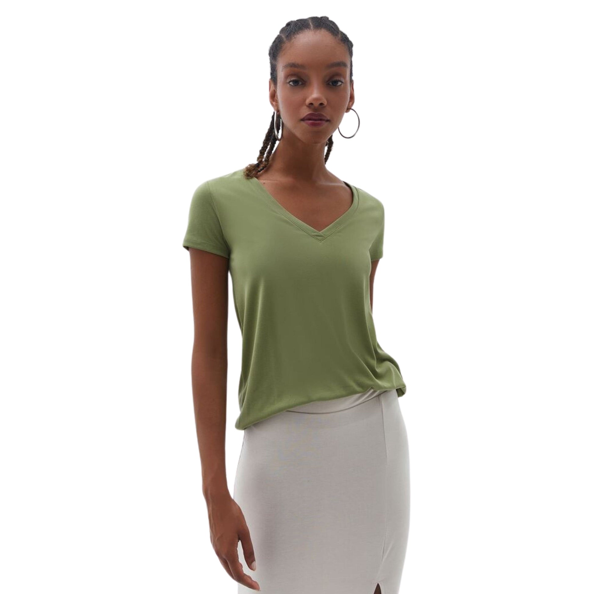 OXXO Womens Tops L / Green OXXO - Soft Touch V-neck Tshirt