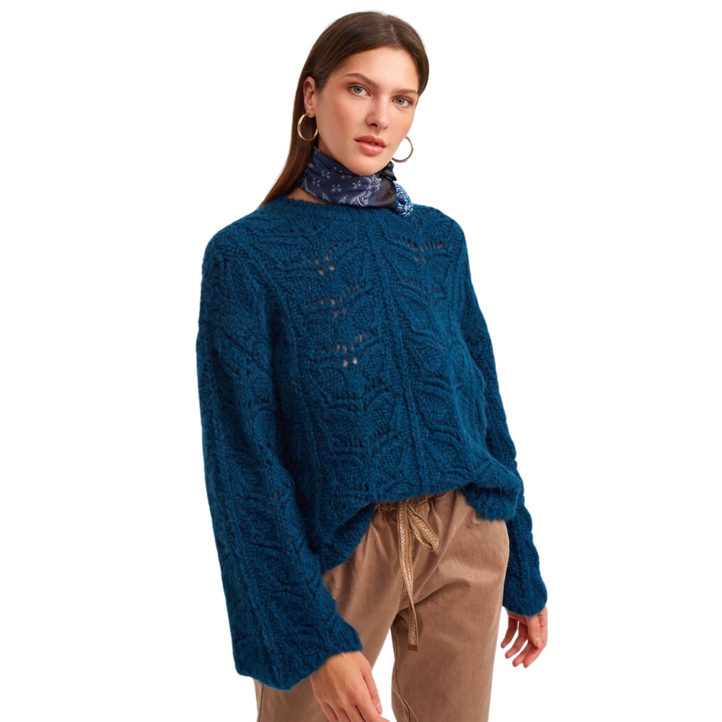 OXXO Womens Tops S / Blue OXXO -  Spanish Sleeve Bohemian Openwork Sweater