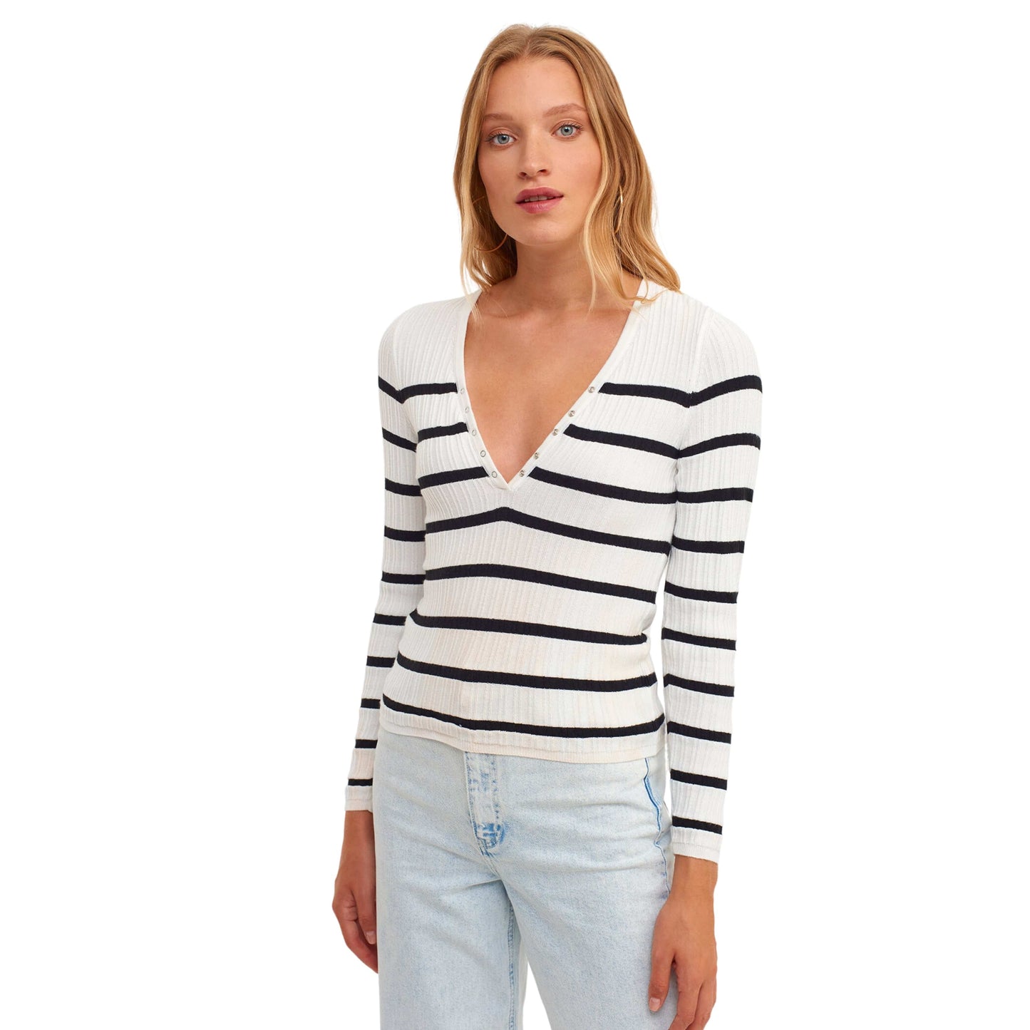 OXXO Womens Tops OXXO - Striped V Neck Sweater