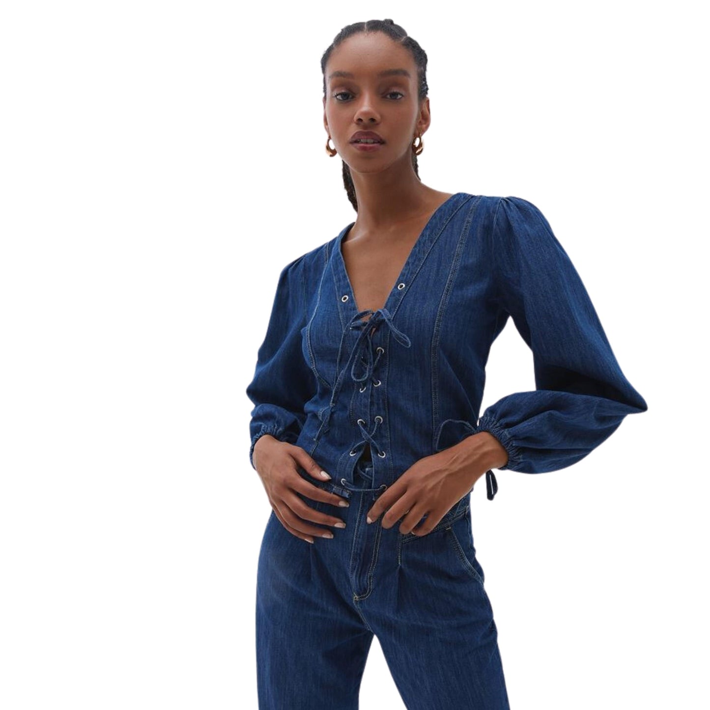 OXXO Womens Tops OXXO - Tie Detail Denim Blouse