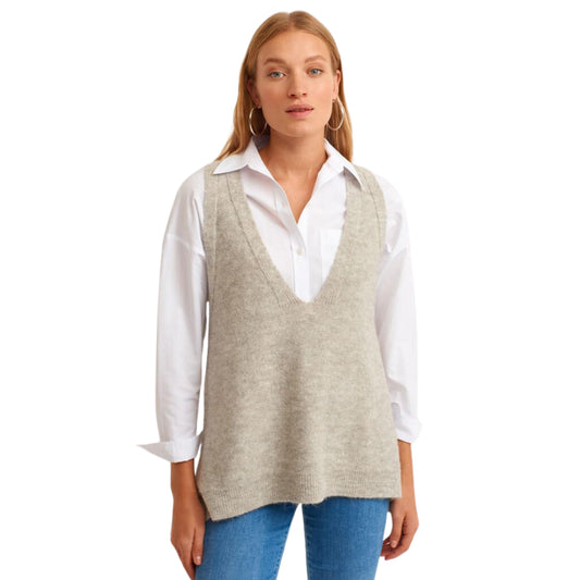 OXXO Womens Tops One Size / Grey OXXO - V-neck Knitwear Pullover Vest