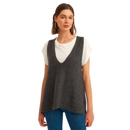 OXXO Womens Tops One Size / Dark grey OXXO - V-neck Knitwear Pullover Vest