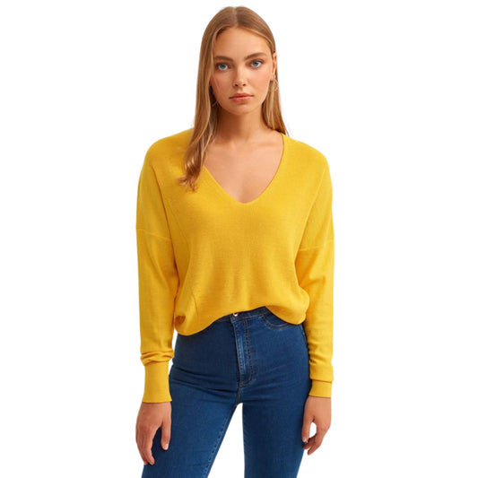 OXXO Womens Tops M / Yellow OXXO - V-Neck Knitwear sweater