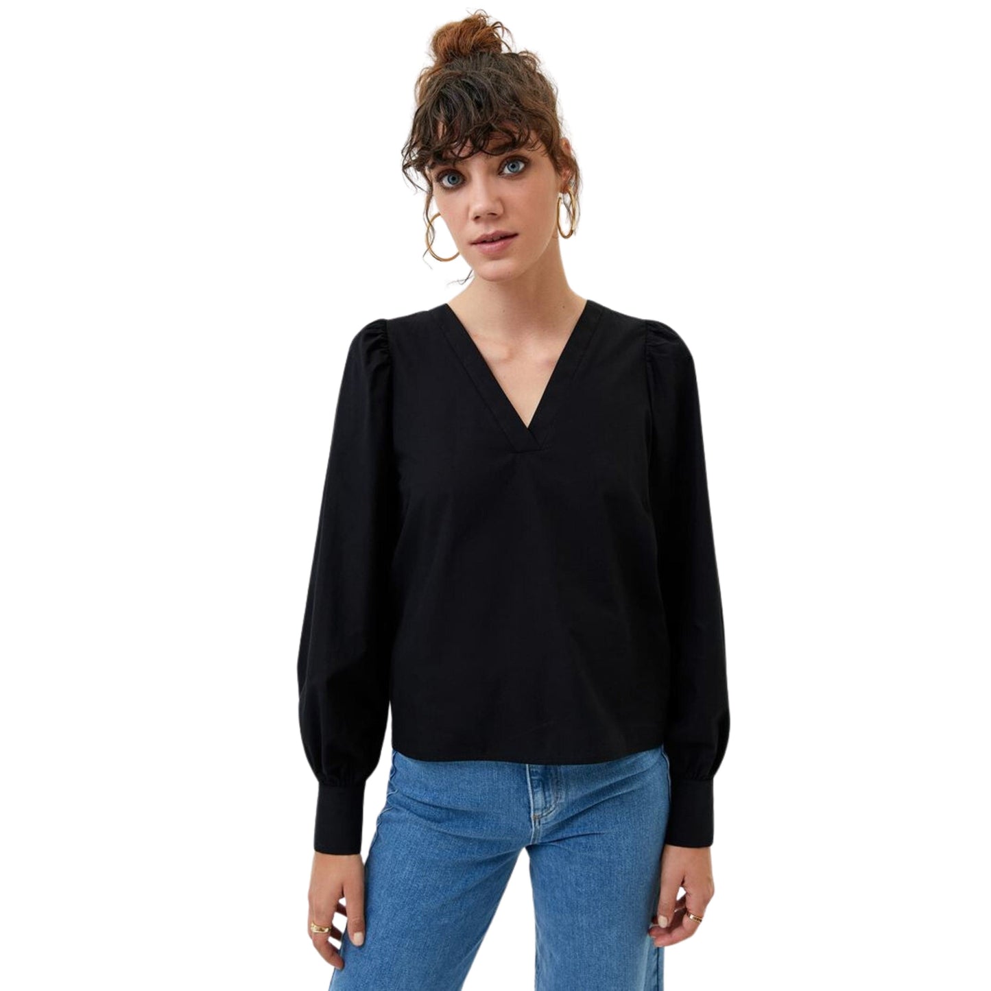 OXXO Womens Tops S / Black OXXO - V Neck Poplin Blouse