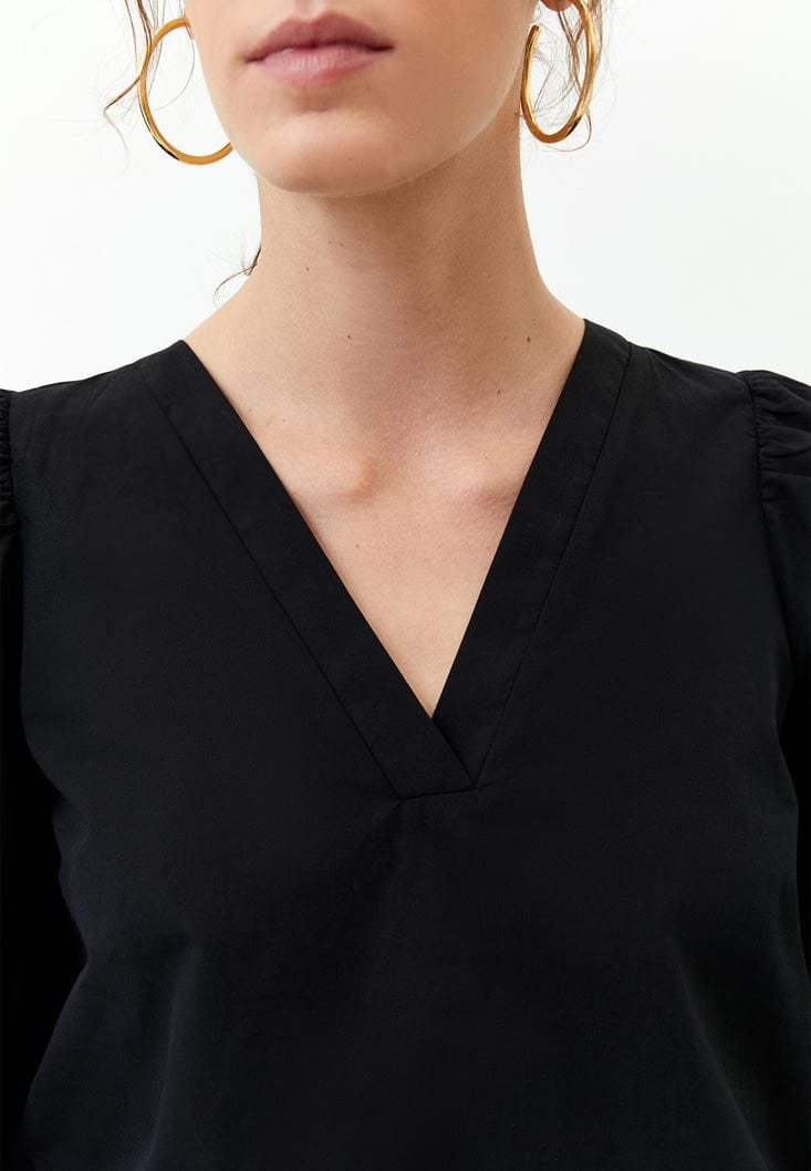 OXXO Womens Tops S / Black OXXO - V Neck Poplin Blouse