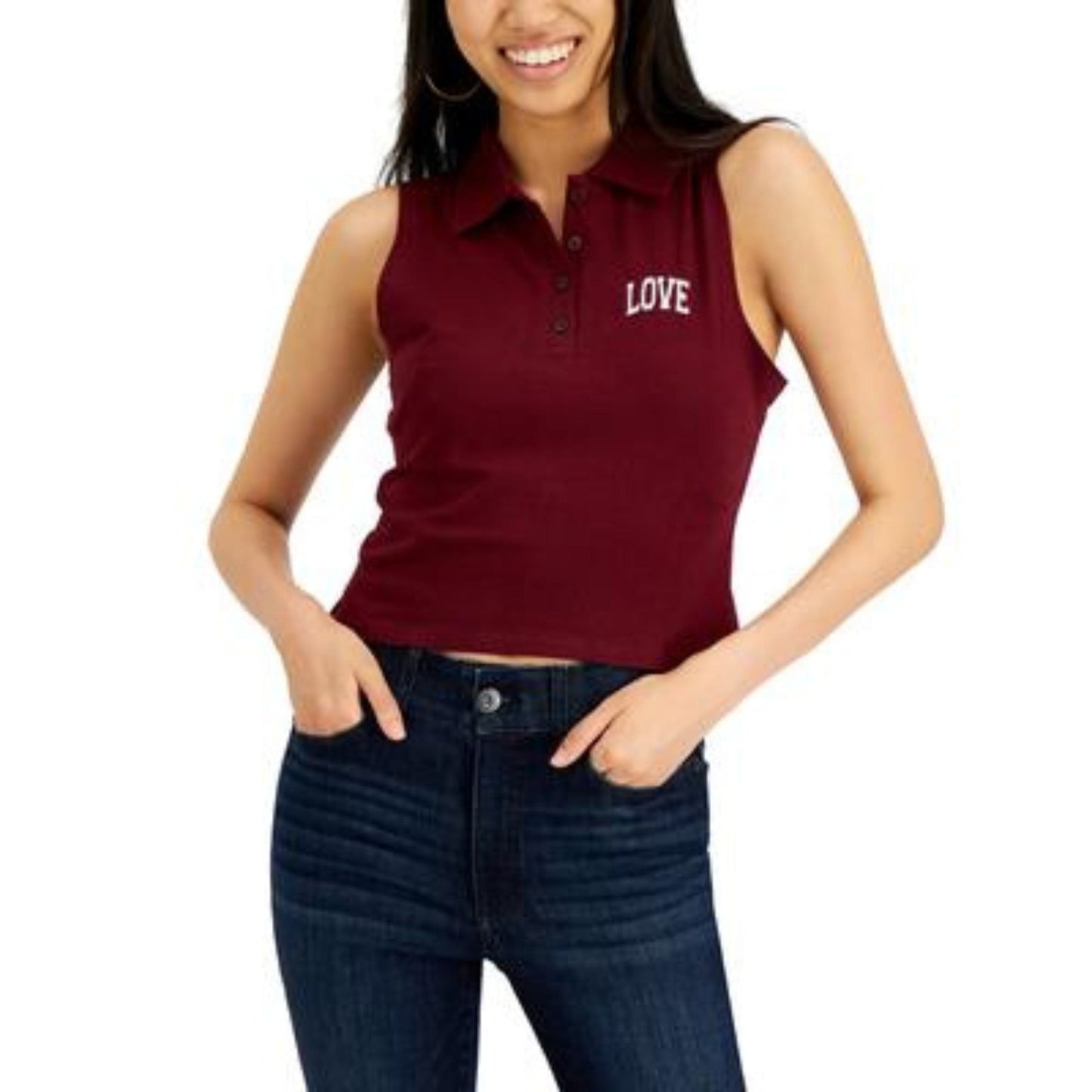 PLANET GOLD Womens Tops L / Burgundy PLANET GOLD - Embroidered Polo Tank Top