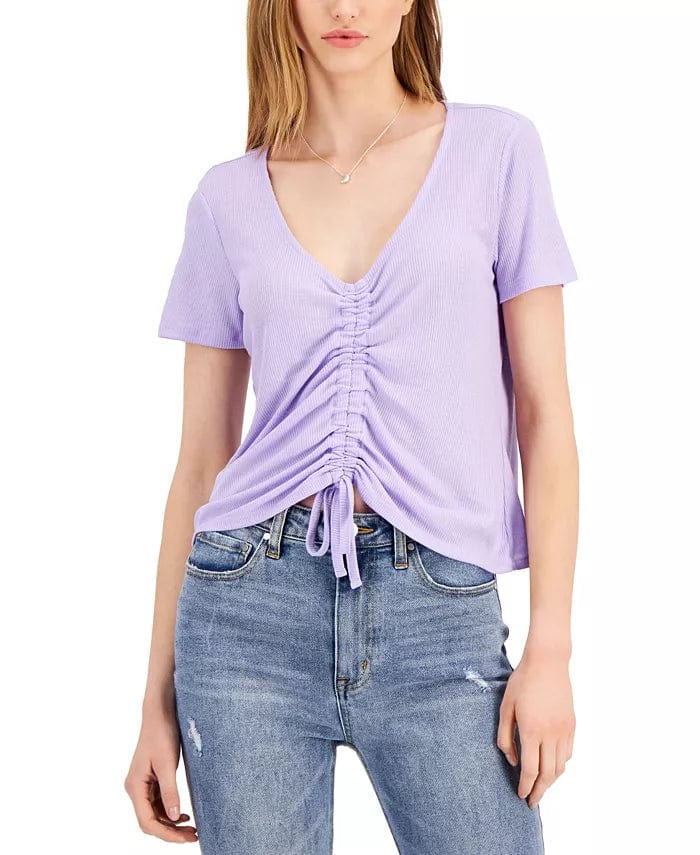 PLANET GOLD Womens Tops S / Purple PLANET GOLD - Short Sleeve Ruched Center Top