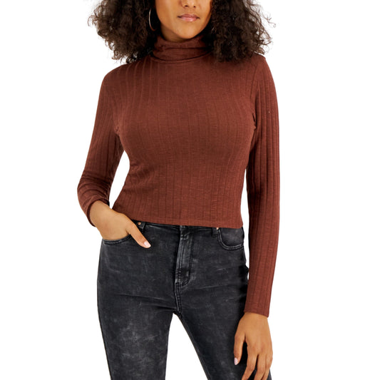 PLANET GOLD Womens Tops XS / Brown PLANET GOLD - Wide-Ribbed  Long-Sleeve Top