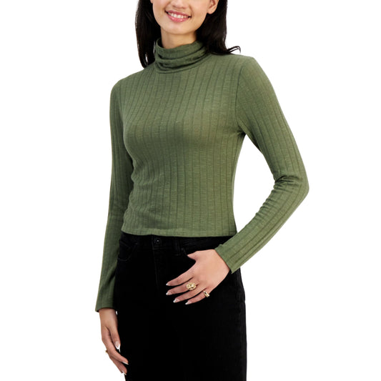 PLANET GOLD Womens Tops L / Green PLANET GOLD - Wide-Ribbed  Long-Sleeve Top