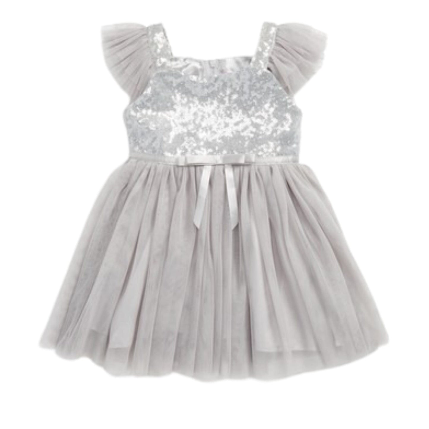 POPATU Baby Girl 12 Month / Grey POPATU - BABY -  High Waist Dress with Silver Sequin Decoration