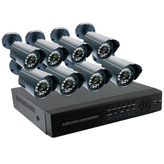 Provideolb Bullet Surveillance Cameras Conqueror 8 Channel DVR Security CCTV Kit Camera System Waterproof Outdoor Surveillance Camera with Motion Detection, Audio and 500 GB HDD - 003A