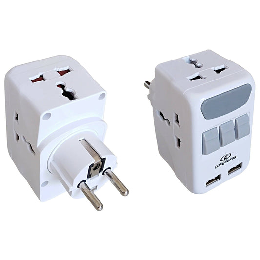 Provideolb Electrical Multi-Outlets Conqueror 3 Plug 2 USB Adapter Wall Tap Multiple Charging Station Overvoltage Protection - G156B