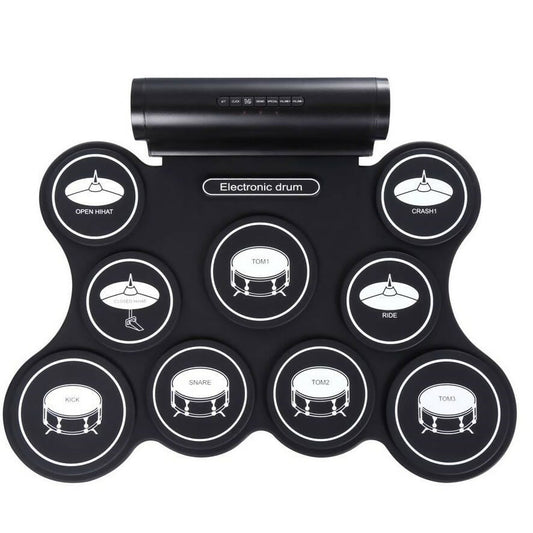 Provideolb Electronic Drum Pads Digital Electronic 9 Pads Drum Set Compact Size Roll-Up Silicon Drum Set with Drumsticks - M438