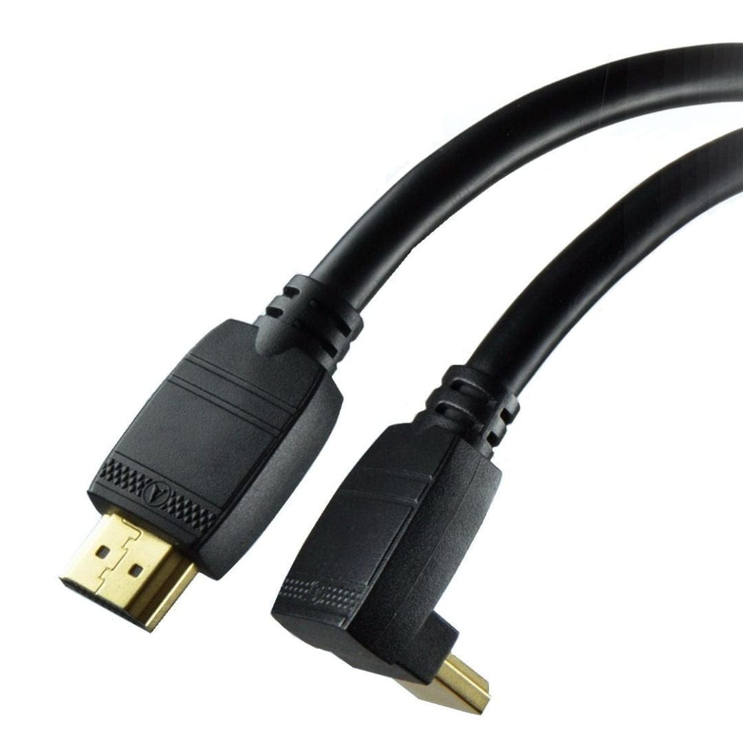 Provideolb HDMI Cables Conqueror HDMI Cable 4K High Speed Ethernet and Audio Gold Plated Connectors Angled Side 5 Meter Black - C46C