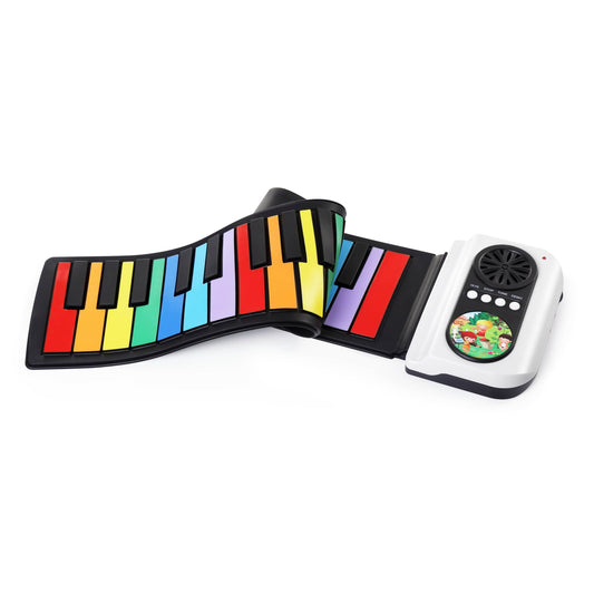 Provideolb Portable & Arranger Keyboards Flexible Roll Up Keyboard Piano Portable Foldable Silicone Piano 37 Key with Speaker Rainbow - M409