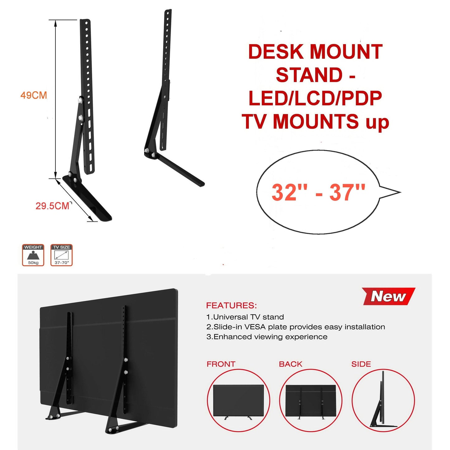 Provideolb Television Stands Conqueror Desk Mount Stand for LED, LCD, Plasma TV 26" To 37" - D300