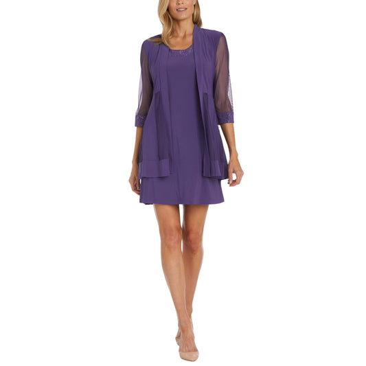 R&M RICHARDS Womens Dress L / Purple R&M RICHARDS - Glitter Knee-Length Two Piece Dress