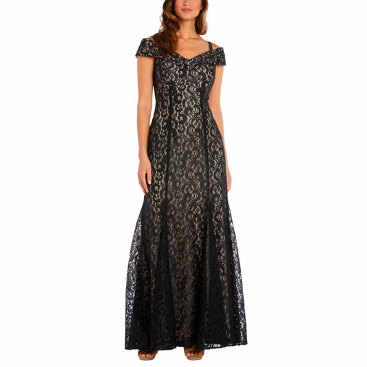R&M RICHARDS Womens Dress Petite XL / Black R&M RICHARDS - Off-the-Shoulder Petite Lace Dress