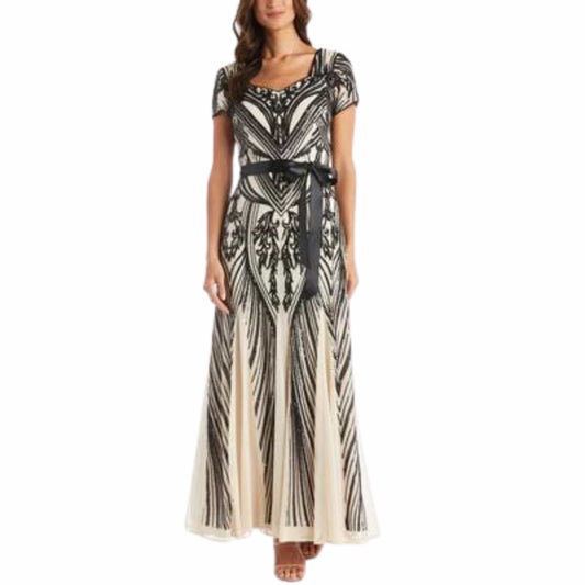 R&M RICHARDS Womens Dress XXL / Multi-Color R&M RICHARDS - Sequined Belted Evening Dress