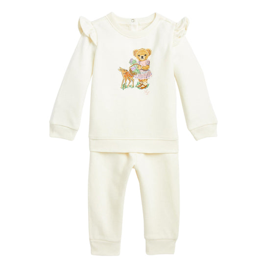 RALPH LAUREN Baby Girl 6 Month / Off-White RALPH LAUREN - BABY - Bear Fleece Sweatshirt Pants Set