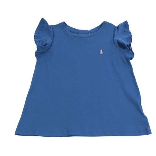 RALPH LAUREN Girls Tops 5 Years / Blue RALPH LAUREN - Kids - Logo Embroidery At Chest T-Shirt