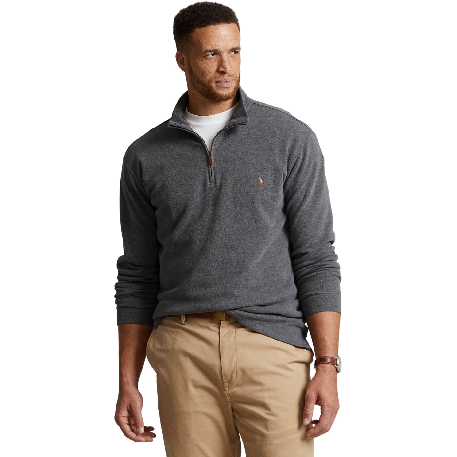 RALPH LAUREN Mens Tops XXXL / Grey RALPH LAUREN - Big & Tall Estate-Rib Quarter-Zip Pullover Sweatshirt