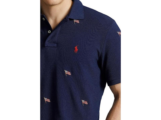 RALPH LAUREN Mens Tops M / Navy RALPH LAUREN -  Classic-Fit Flag Mesh Polo T-Shirt