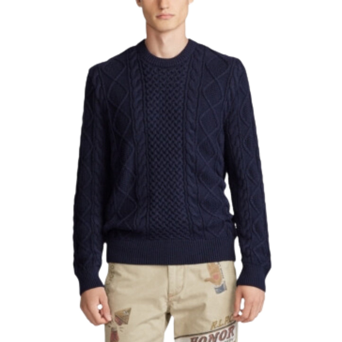 RALPH LAUREN Mens Tops M / Navy RALPH LAUREN - Patterned Long Sleeve Crew Neck Sweater