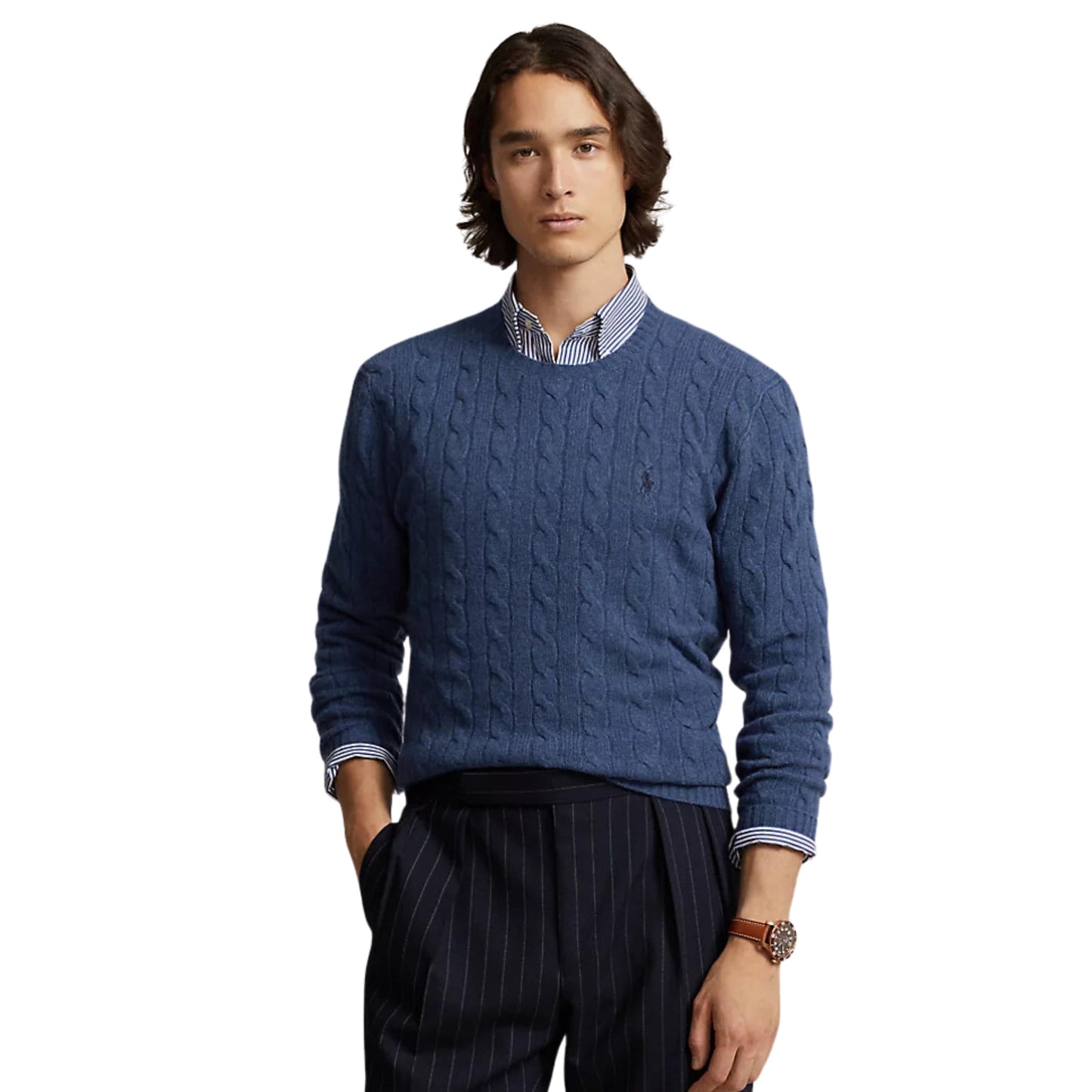 RALPH LAUREN Mens Tops XXL / Blue RALPH LAUREN - Wool-Cashmere Cable-Knit Sweater