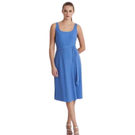 RALPH LAUREN Womens Dress L / Blue RALPH LAUREN -  Belted Crepe MIDI Dress