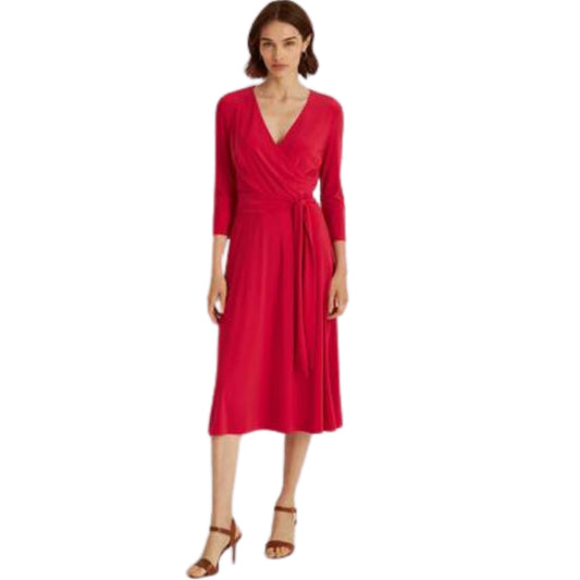 RALPH LAUREN Womens Dress XL / Pink RALPH LAUREN - Three Quarter Sleeve Calf MIDI Dress