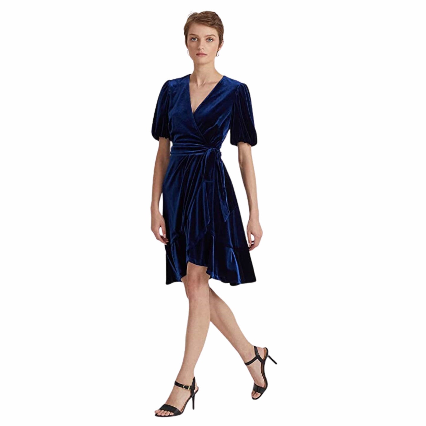 RALPH LAUREN Womens Dress L / Navy RALPH LAUREN - Velvet Knee Cocktail and Party Dress